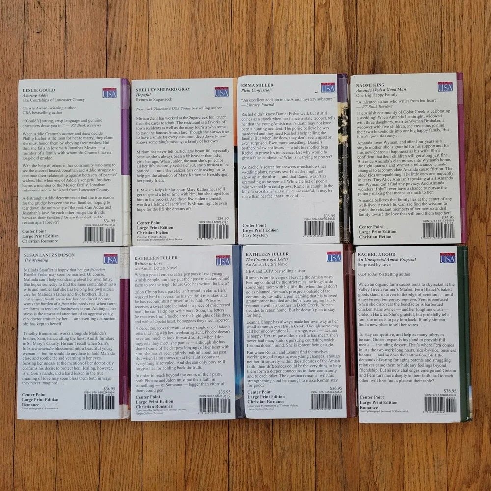 8 Amish Romance Mystery Books Large Print Hardcover Christian Center Point Gift